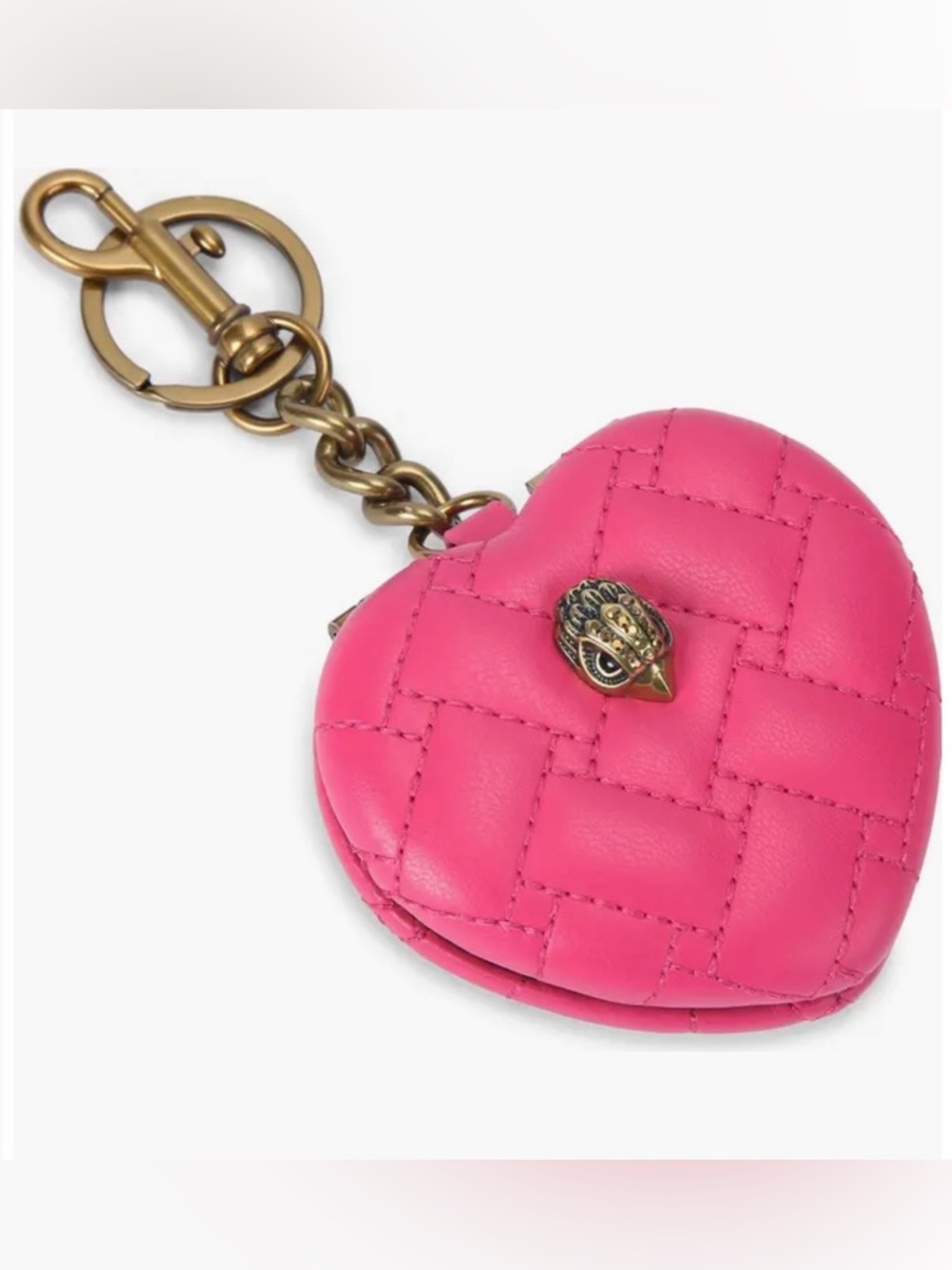 Kurt Geiger Pink Quilted Heart Kensington Key Charm Double Mirror NWT